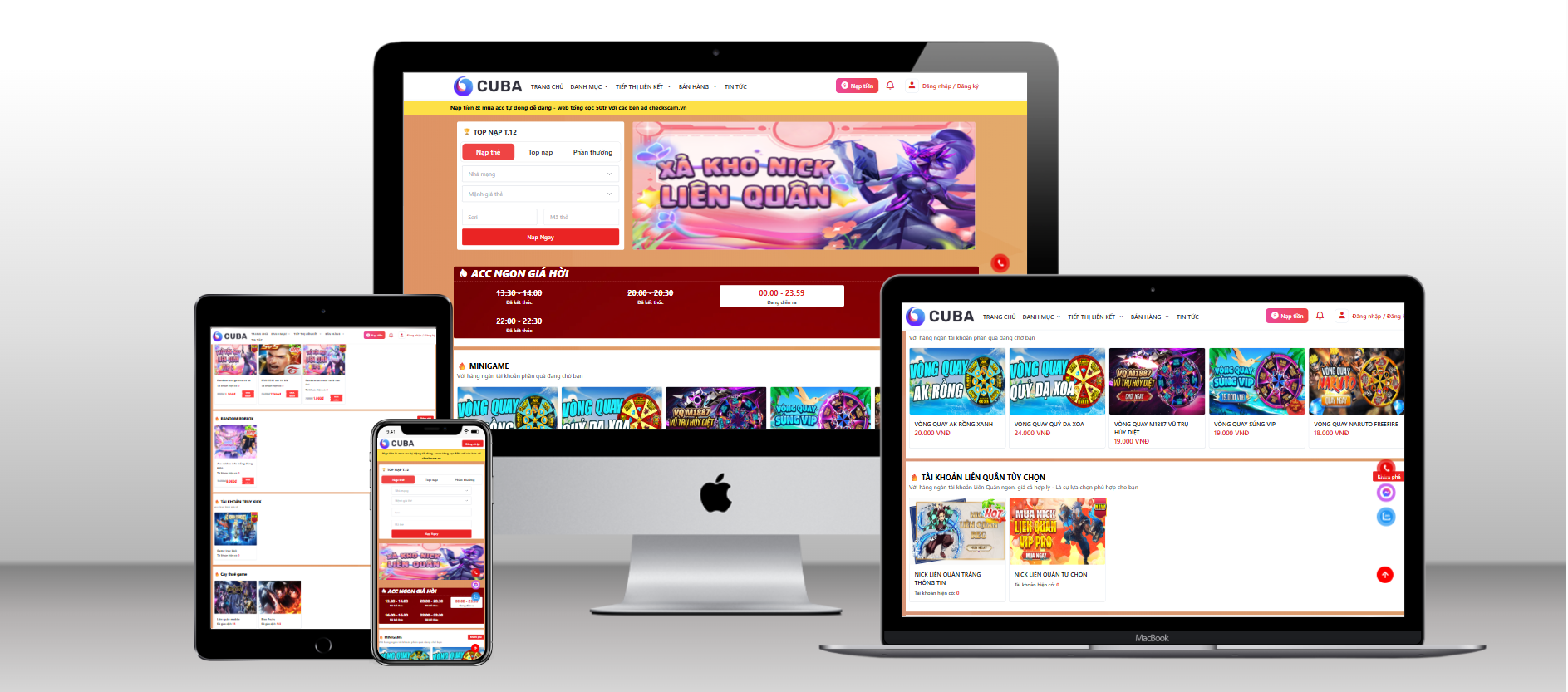 Thiết kế web bán acc game full game (muốn bán game nào thêm game đó), thẻ tự động qua card, atm chuẩn SEO